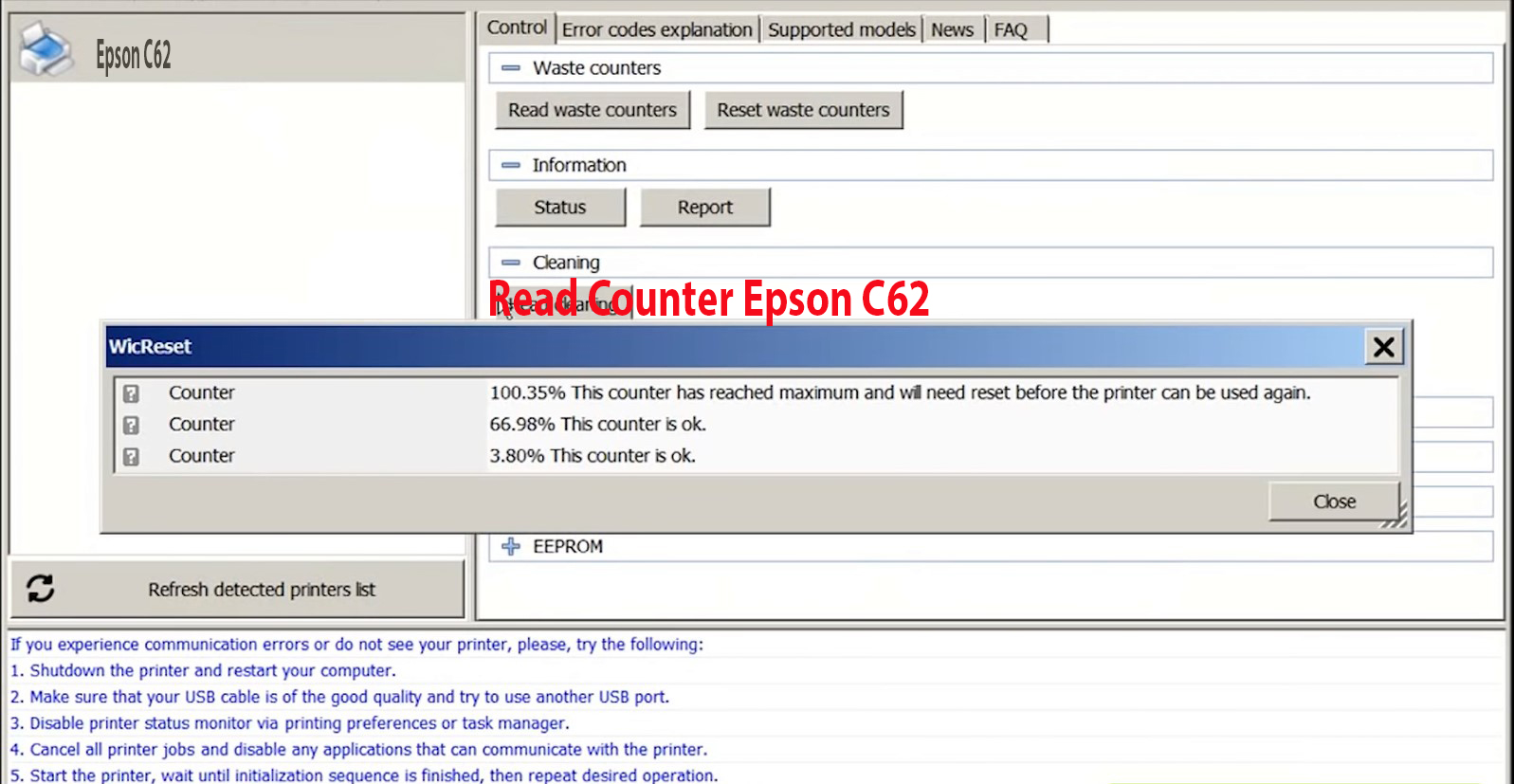 Reset Epson C62 Step 2